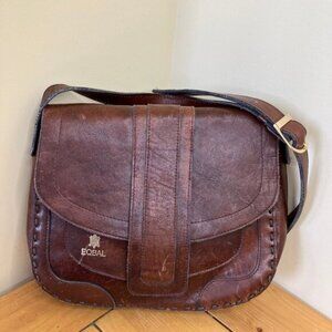 Eqbal Brown Leather Shoulder Bag Vintage Purse Adjustable Strap Zip Pockets
